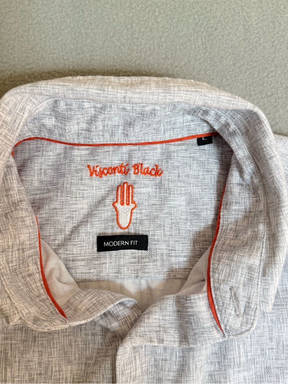 Visconti Black Men's Modern Fit Light Gray Shirt with Orange Trim